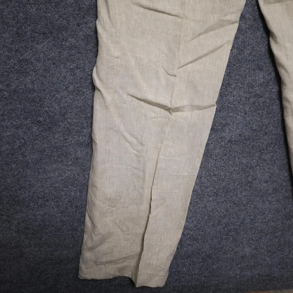 Franco Lotti Dress Pants Mens 36 Beige Linen Lined Flat Front Summer Trousers